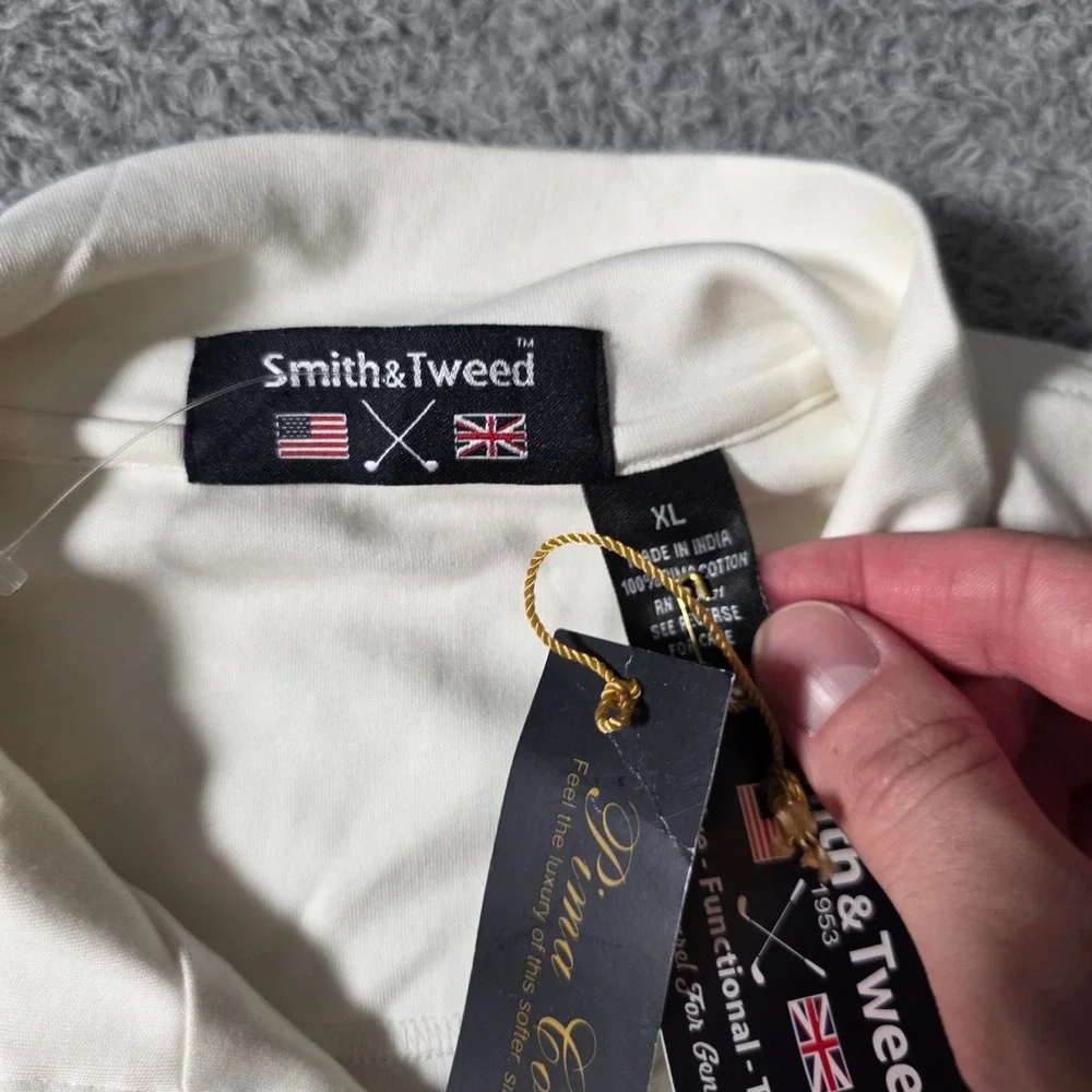 Smith & Tweed Mens XL Quarter Zip Pullover Cream White Pima Cotton Mock Neck